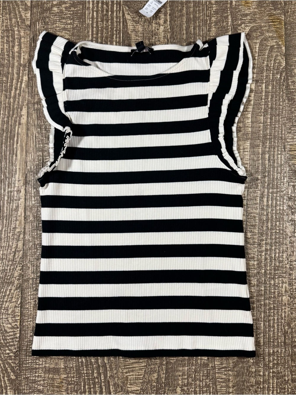 J Crew NWT Striped Flutter Sleeve Tank - Black & White